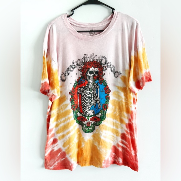 Grateful Dead T Shirt Skeleton Roses Pink Orange Tie Dye Medium - Picture 3 of 5